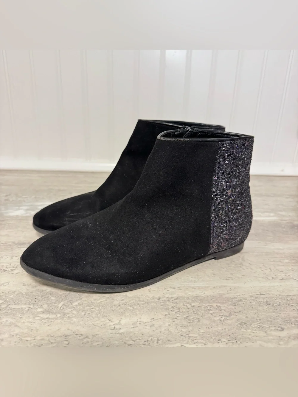 J Crew Crewcuts Girls Kids 5 Glitter Back Ankle Boots Side Zip Cushioned